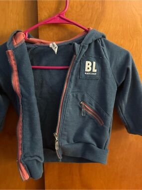 Kids' Blue Hooded Zip-Up Sweatshirt with Pink Trim